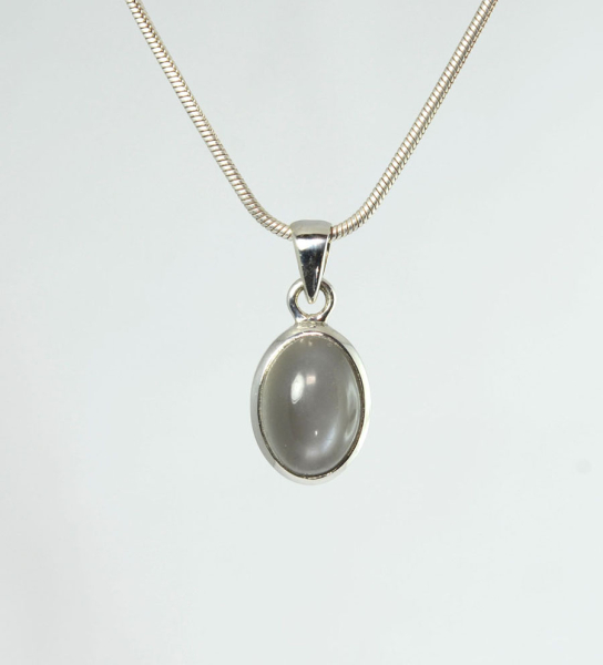 Unikat Anhänger Mondstein Grau Oval 14x10 mm