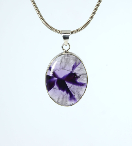 Unikat Anhänger Amethyst Oval "Blütenamethyst" 28x21 mm