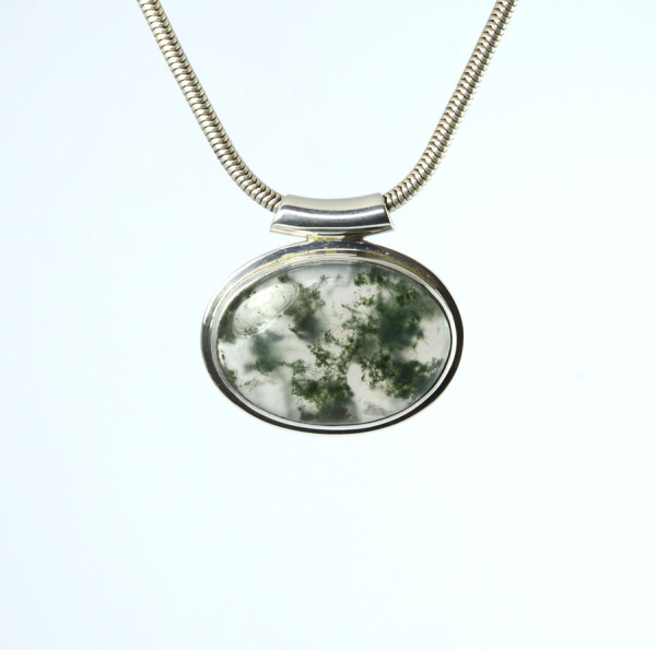 Unikat Anhänger Moosachat Oval 20x28 mm