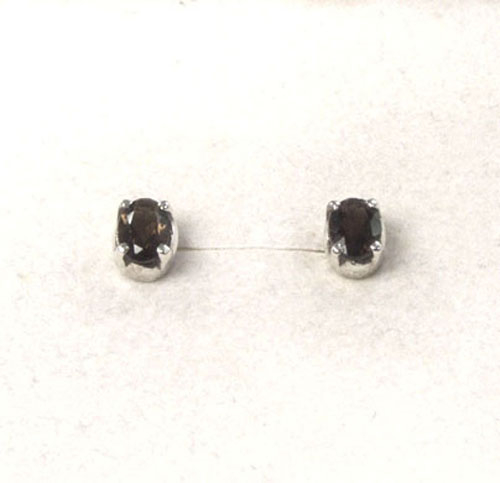 Unikat Ohrstecker Rauchquarz Oval 7x5 mm