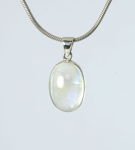Unikat Anhänger Labradorit Weiß Oval 21x14 mm