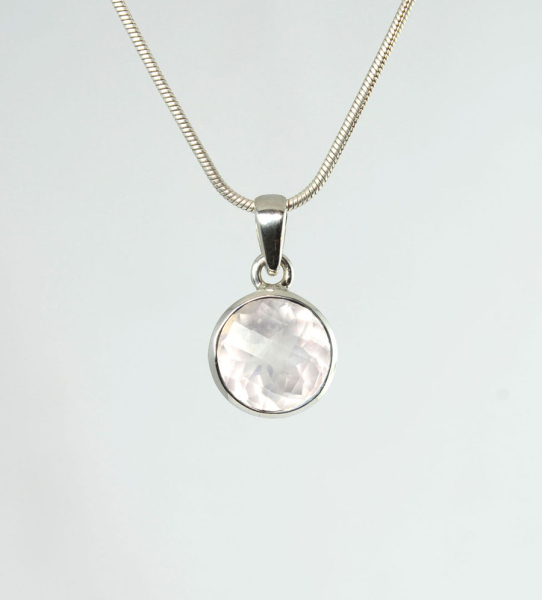 Unikat Anhänger Rosenquarz Rund 14 mm