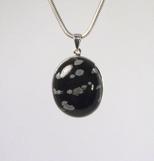 Unikat Anhänger Schneeflocken-Obsidian Oval