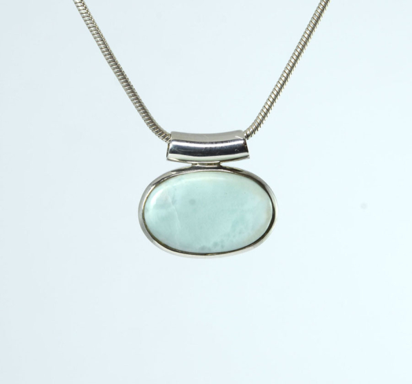 Unikat Anhänger Larimar Oval 12x19 mm