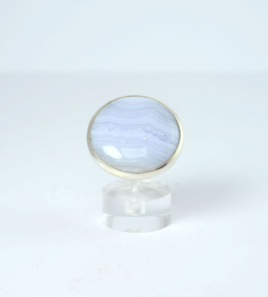 Unikat Ring Chalcedon Blau Rund 24 mm