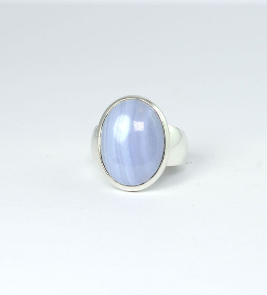 Unikat Ring Chalcedon Blau Oval 22x16 mm