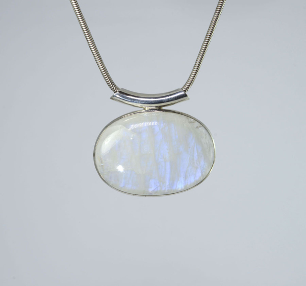 Unikat Anhänger Labradorit Weiß Oval 31x44 mm