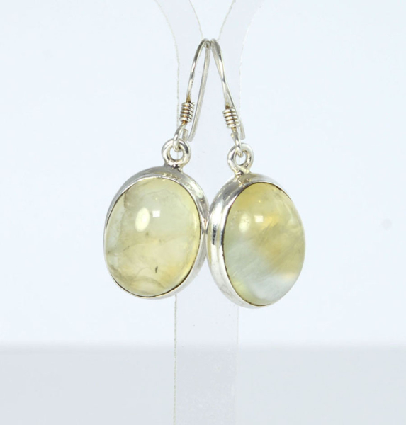 Unikat Ohrhänger Prehnit Oval 16x12 mm