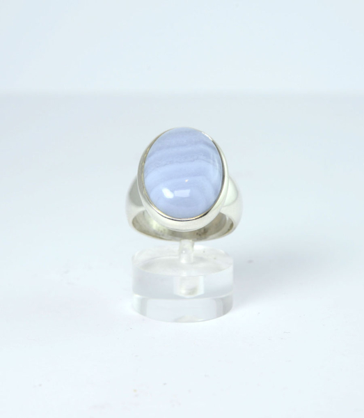 Unikat Ring Chalcedon Blau Oval 21x16 mm