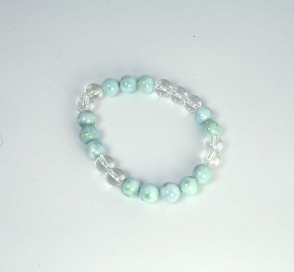 Unikat Larimar Armband Kugel 8 mm Extra mit Bergkristall