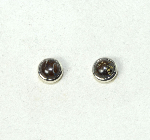 Unikat Ohrstecker Boulder-Opal Rund 6 mm