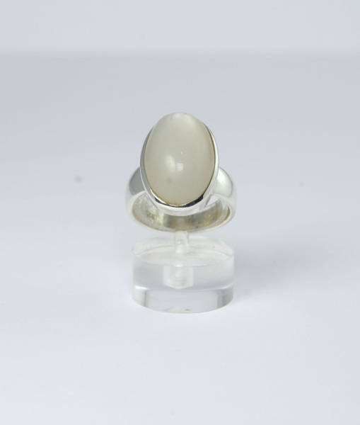 Unikat Ring Mondstein Weiß Oval 21x13 mm
