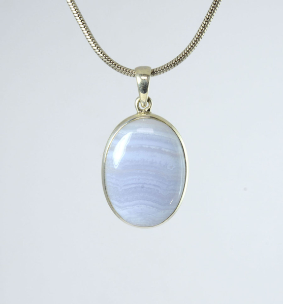 Anhänger Chalcedon Blau Gebändert Oval