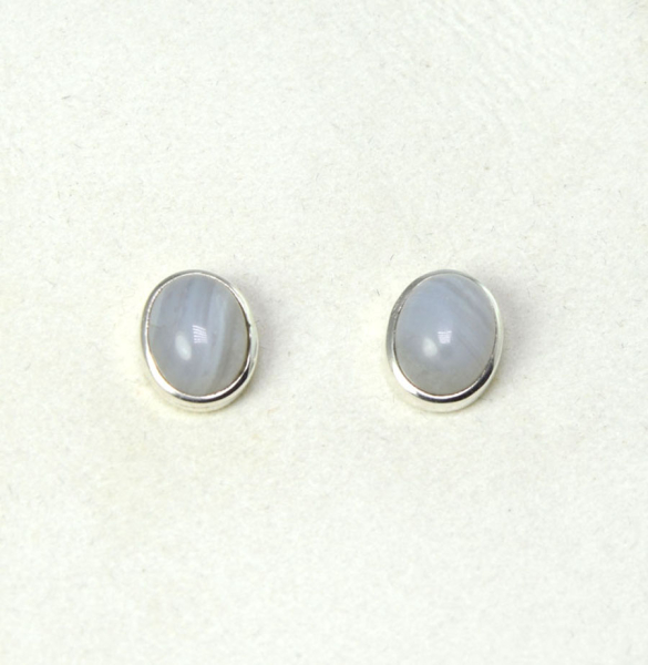 Orstecker Chalcedon Blau Gebändert Oval