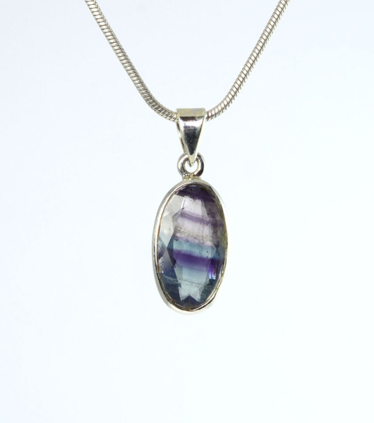 Unikat Anhänger Fluorit "Regenbogen-Fluorit" Oval 18x10 mm