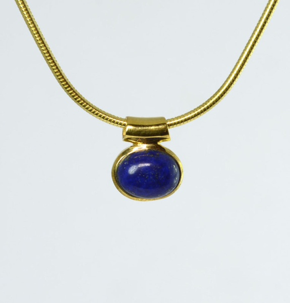 Unikat Anhänger Lapislazuli Oval 8x10 mm Vergoldet