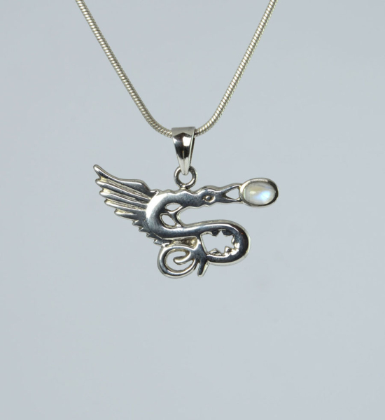 Unikat Anhänger Labradorit Weiß Drache