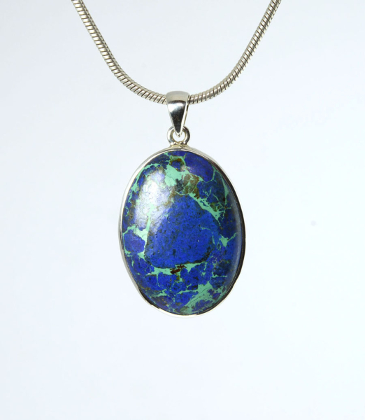 Unikat Anhänger Azurit-Malachi Oval 30x22 mm