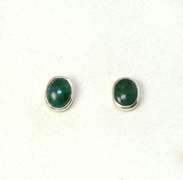 Unikat Ohrstecker Chrysokoll-Malachit Oval 8x6 mm