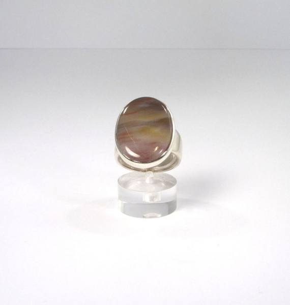 Unikat Ring Versteinertes Holz bunt Oval 25x18 mm